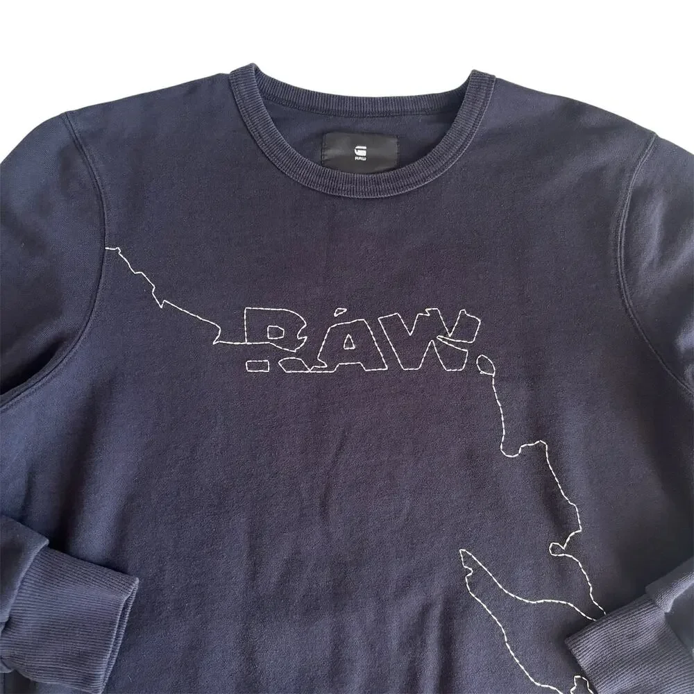 G-Star Raw Navy Blue Stitch Design Crewneck Sweatshirt Mens XL Loungewear Casual